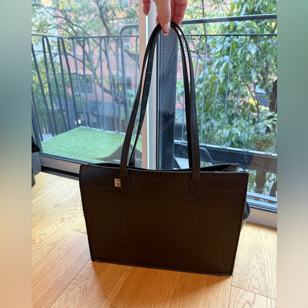 BÉIS small leather work tote black croc